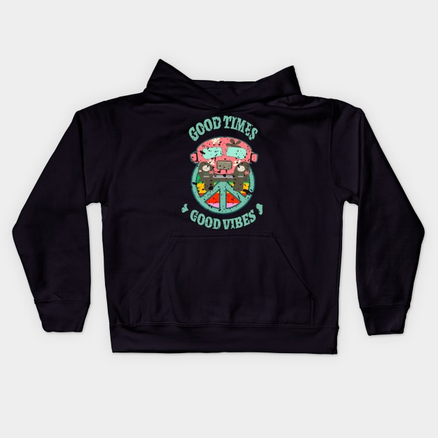 Good Vibes Retro Minibus Kids Hoodie by Funkrafstik